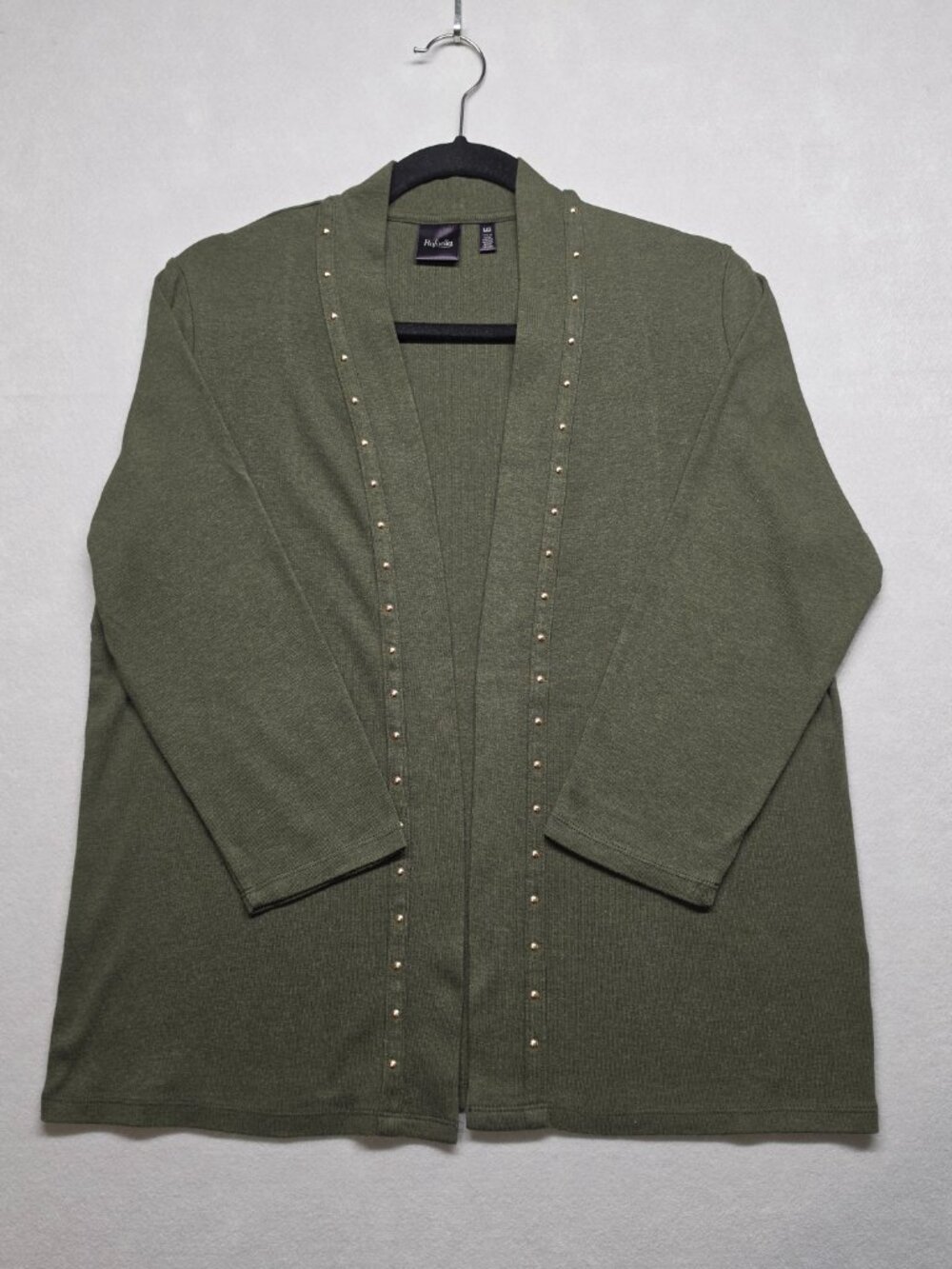 Rafaella Olive Green Studded Open Front Cardigan Sweater Top Size Large L